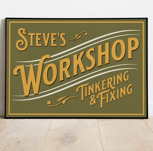 Personalised Vintage Workshop Garage Sign Art Print
