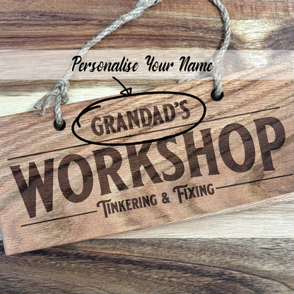 Personalised Wooden Workshop Sign - Solid Oak - Hanging Sign Gift WS01