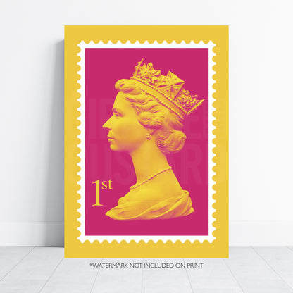 Queen Stamp Pop Art Print – Colourful Modern Wall Art Poster