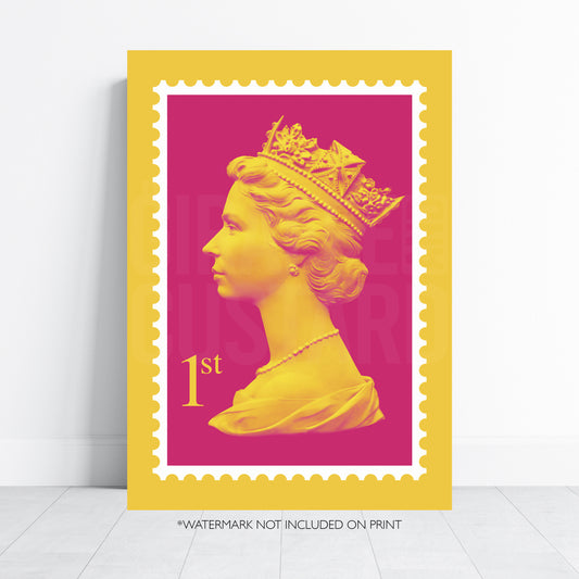 Queen Stamp Pop Art Print – Colourful Modern Wall Art Poster
