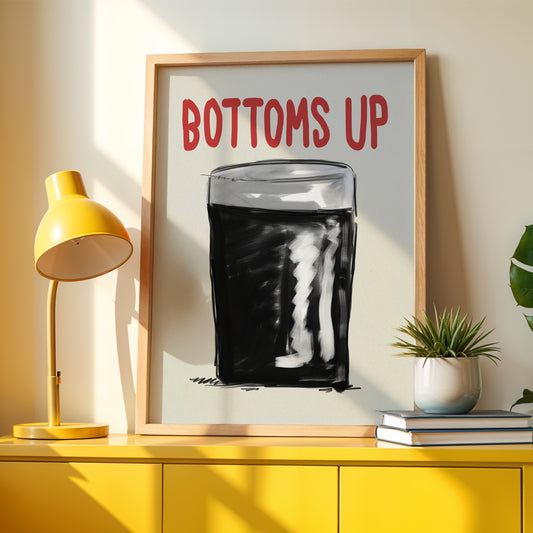 Bottoms Up Print Funny Bar Wall Art Drinking Poster Minimalist Alcohol Art Pub Decor Cocktail Gift Kitchen Wall A4 A3 A2 A1