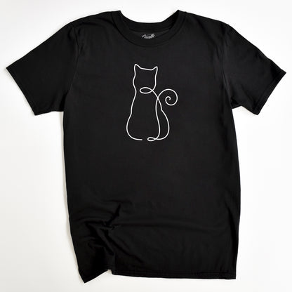 Cat Line Drawing Shape Cat T-Shirt - Funny Slogan T-Shirt - Cat Lover