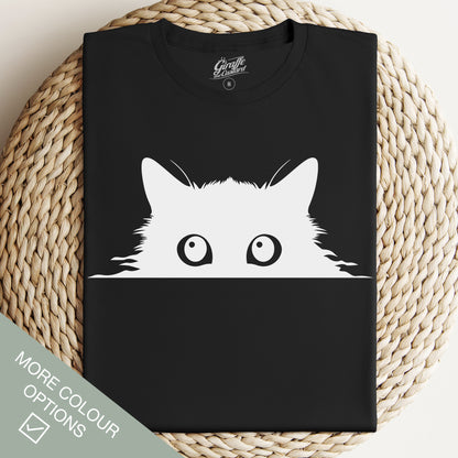 Peeping Cat T-Shirt - Funny Slogan T-Shirt - Cat Lover