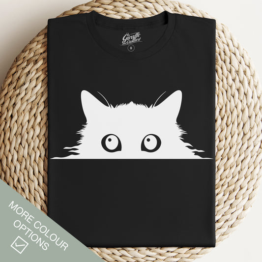Peeping Cat T-Shirt - Funny Slogan T-Shirt - Cat Lover