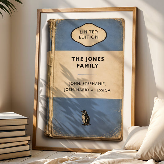 Personalised Family Vintage Paperback Book Cover Style Print - Add your Surname and names