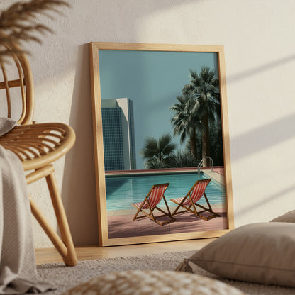 Retro Poolside Wall Art Print, Mid Century Pool Poster, Palm Tree Art, Summer Holiday Decor, Swimming Pool Print A4 A3 A2 A1 DH03