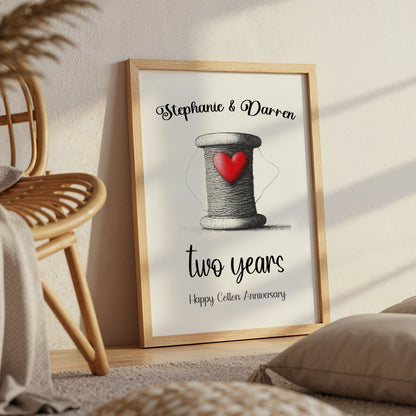 Personalised 2nd Wedding Anniversary Print – Cotton Anniversary Gift