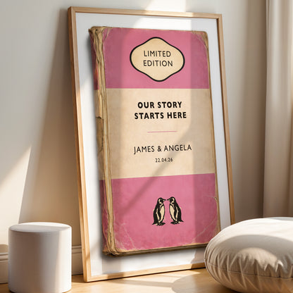 Personalised Wedding Gift Print - Our Story Starts Here - Vintage Book Style Anniversary Print