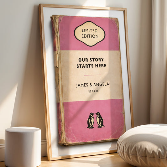 Personalised Wedding Gift Print - Our Story Starts Here - Vintage Book Style Anniversary Print