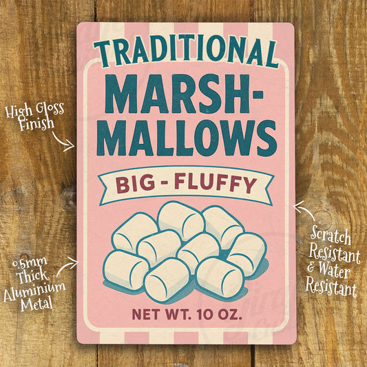 Marshmallow Vintage Metal Wall Sign - Pink Traditional Wall Art - 200x305mm