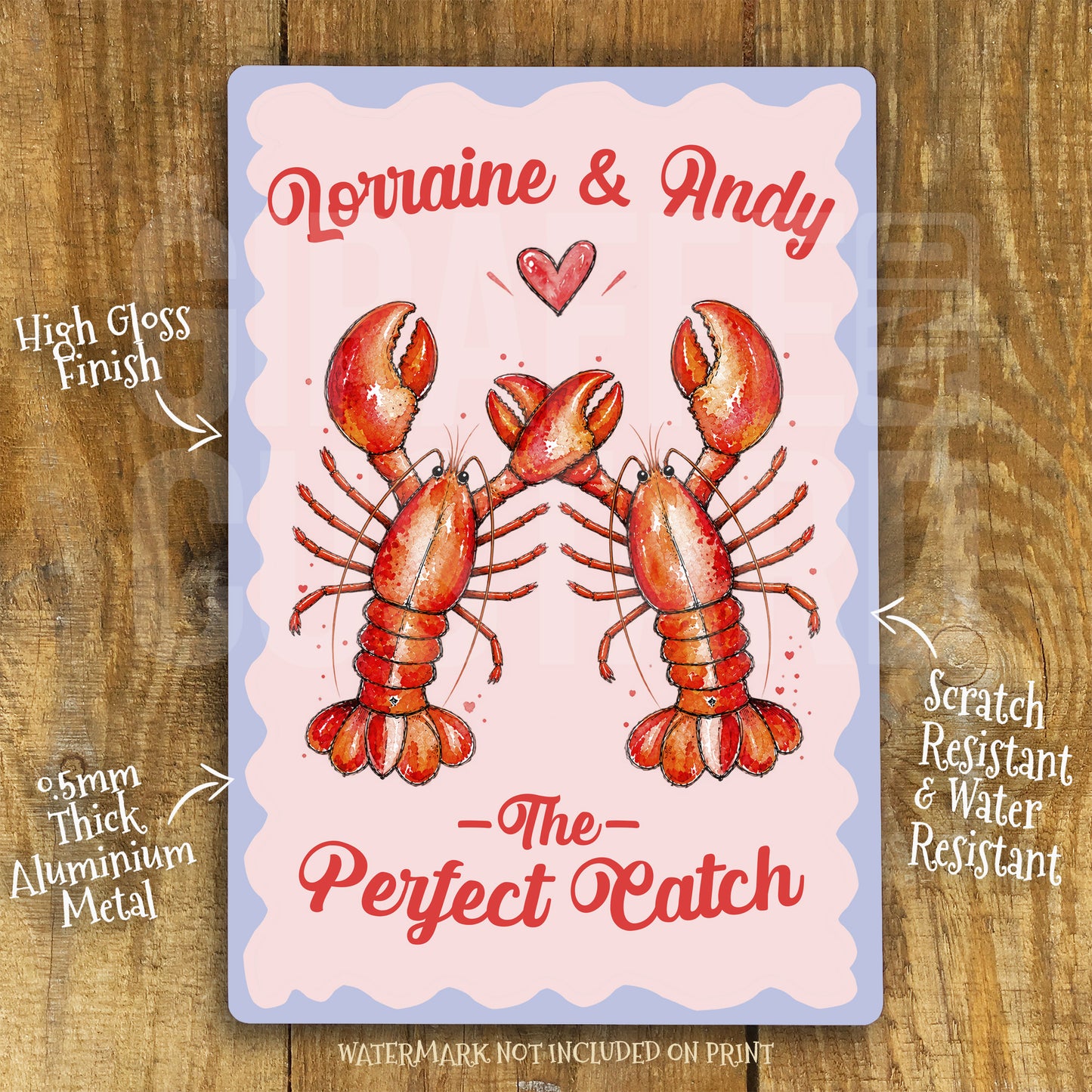 Personalised Couple Lobster Metal Sign – Wedding Anniversary Gift, Romantic Coastal Wall Art, Custom Names Aluminium Love Sign