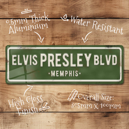 Elvis Presley BLVD Road Sign Metal Retro Vintage Collectors Gift 100x305mm