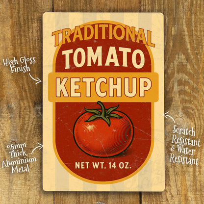 Tomato Ketchup Vintage Metal Wall Sign - Retro Traditional Wall Art - 200x305mm