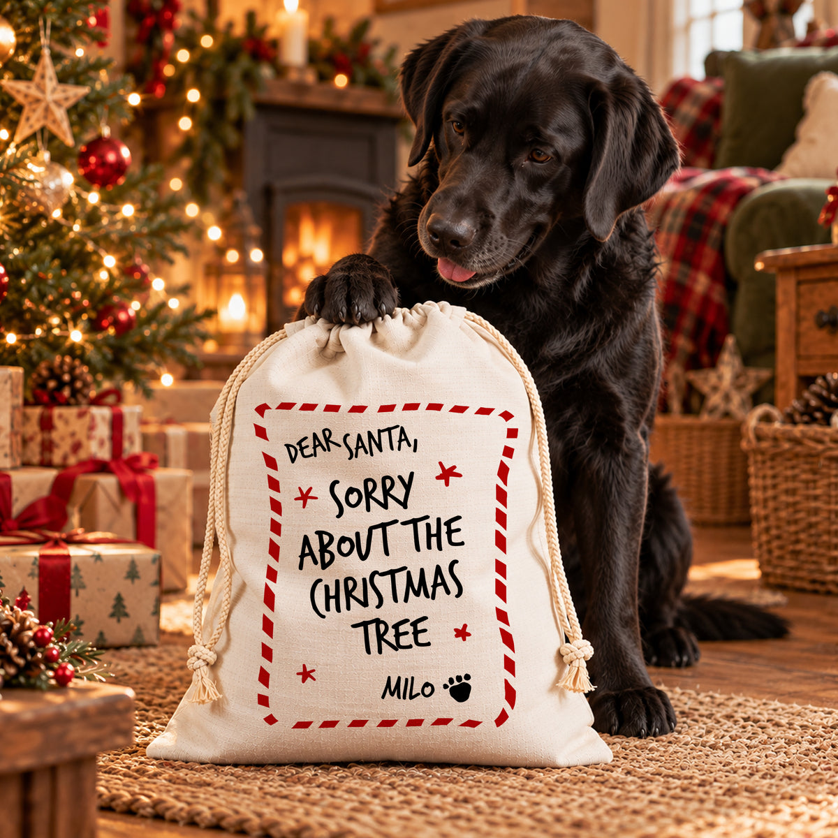 Personalised Dog Christmas Santa Sack – Sorry About the Tree