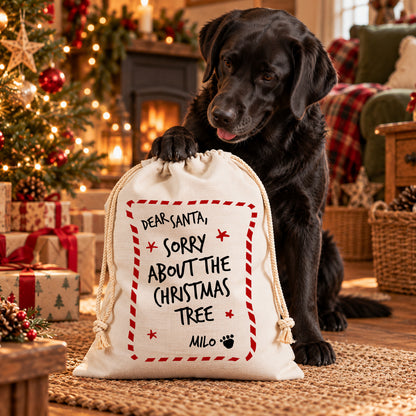Personalised Dog Christmas Santa Sack – Sorry About the Tree