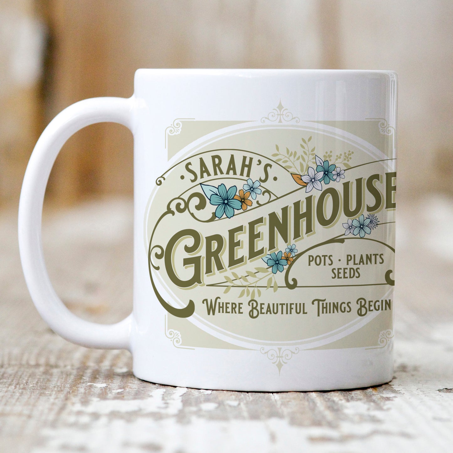Personalised Greenhouse Vintage Gardener Ceramic Mug Gift 11oz