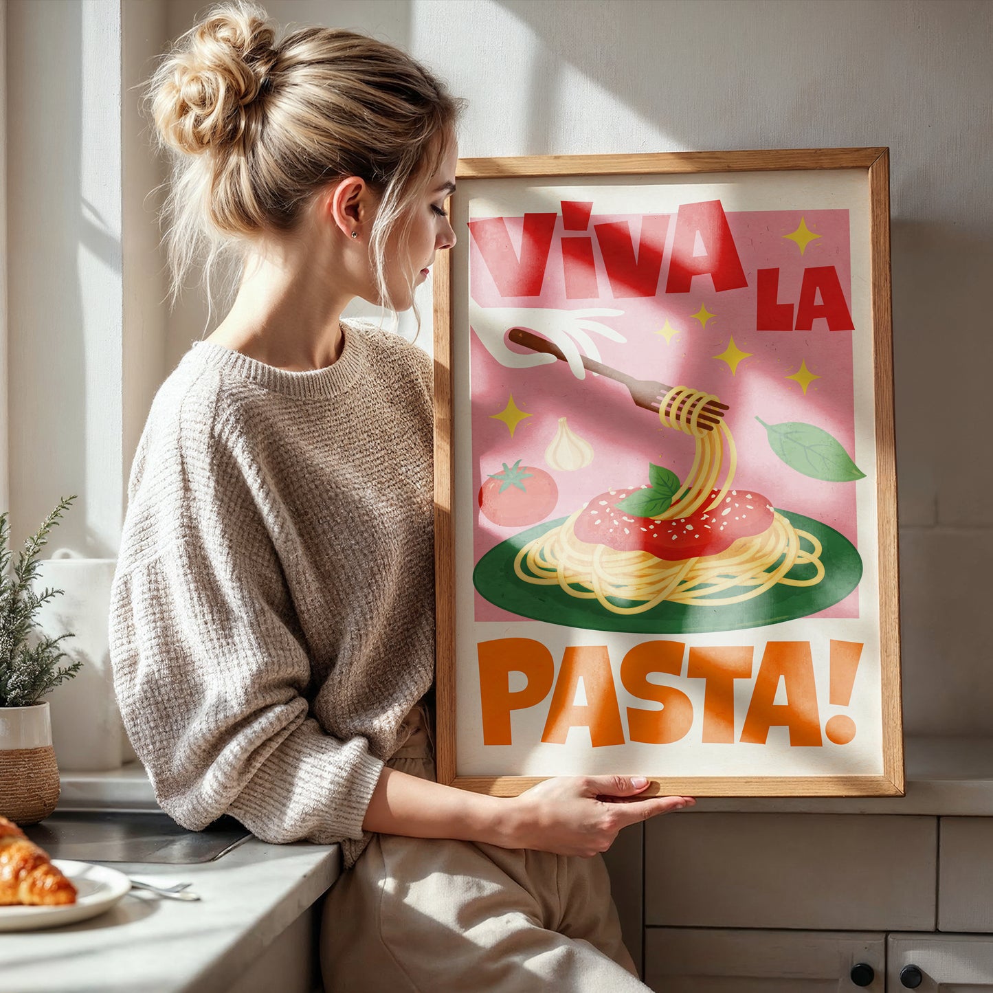 Viva La Pasta Print – Italian Food Kitchen Wall Art Poster