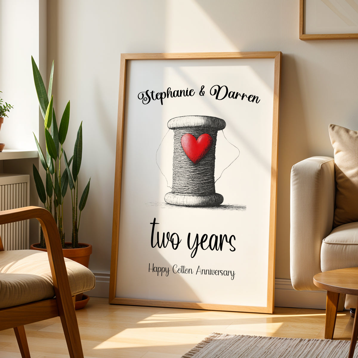 Personalised 2nd Wedding Anniversary Print – Cotton Anniversary Gift