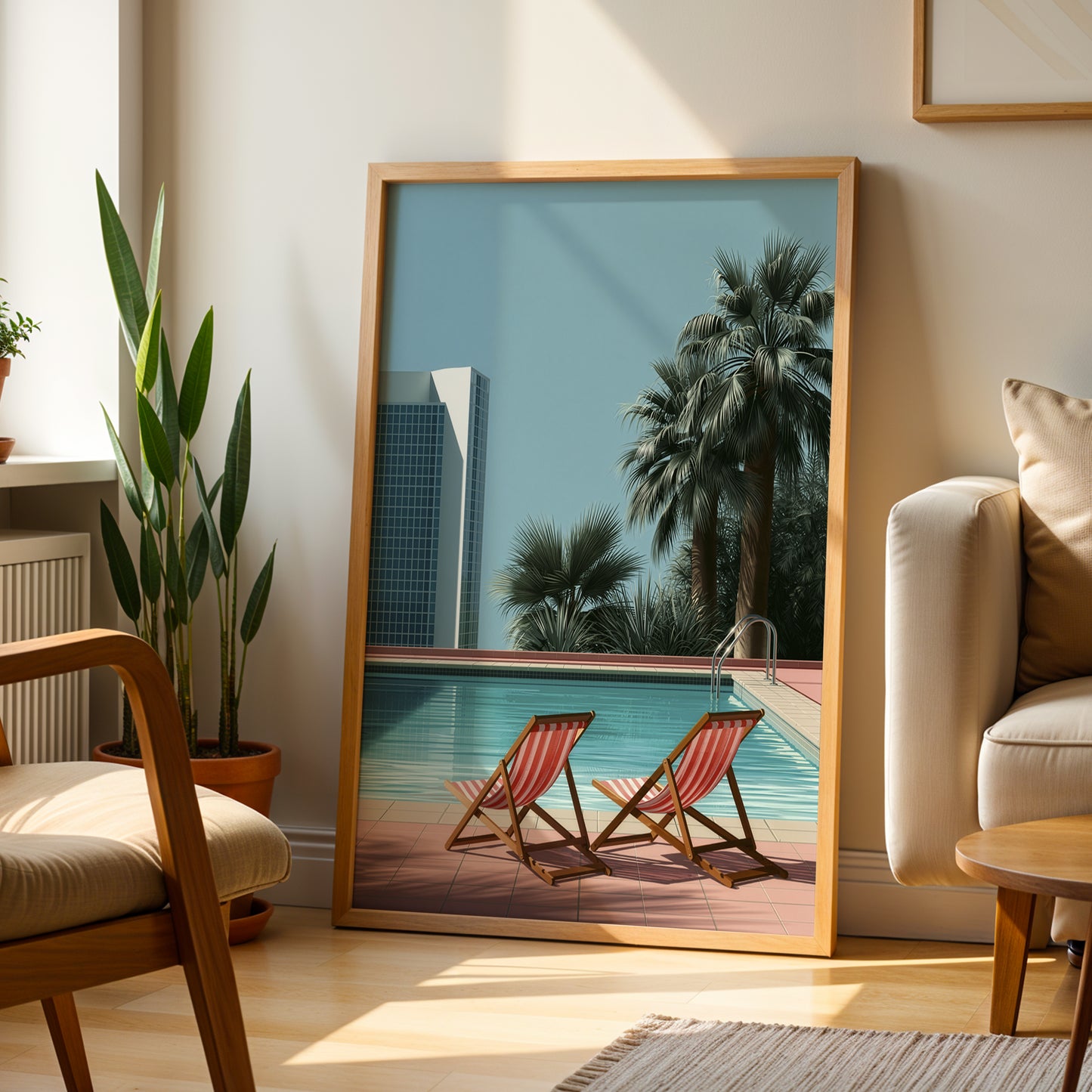 Retro Poolside Wall Art Print, Mid Century Pool Poster, Palm Tree Art, Summer Holiday Decor, Swimming Pool Print A4 A3 A2 A1 DH03
