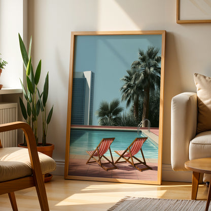 Retro Poolside Wall Art Print, Mid Century Pool Poster, Palm Tree Art, Summer Holiday Decor, Swimming Pool Print A4 A3 A2 A1 DH03