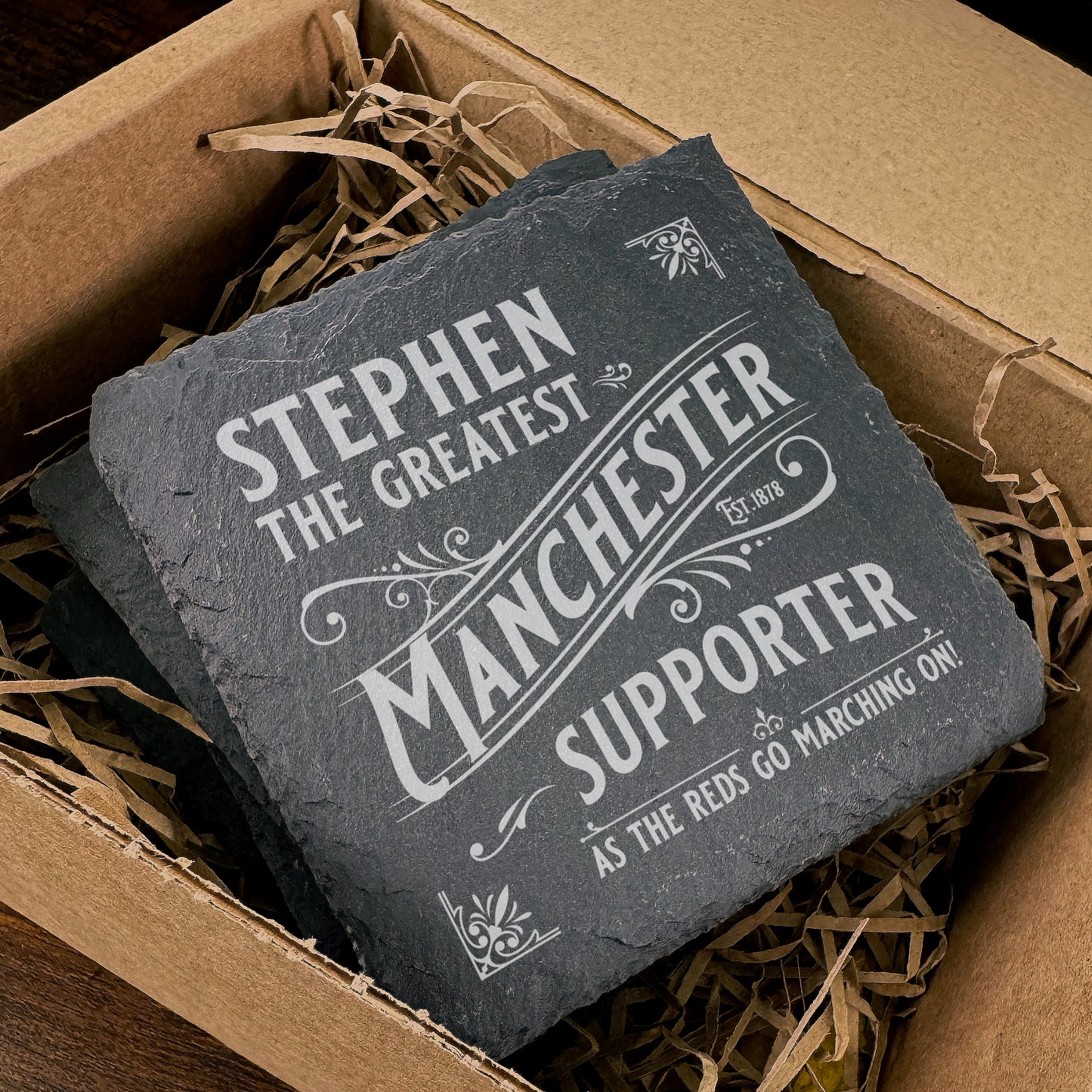 Personalised Manchester Football Team Engraved Slate Coaster Home Decor Gift FC07