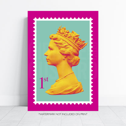 Queen Stamp Pop Art Print – Colourful Modern Wall Art Poster