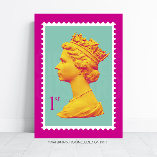Queen Stamp Pop Art Print – Colourful Modern Wall Art Poster