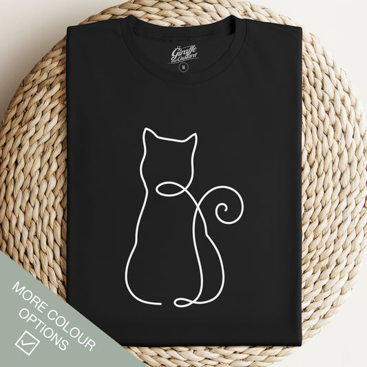 Cat Line Drawing Shape Cat T-Shirt - Funny Slogan T-Shirt - Cat Lover