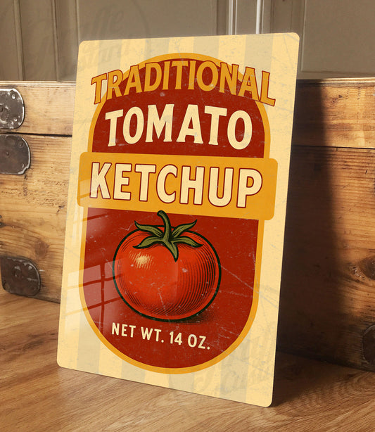 Tomato Ketchup Vintage Metal Wall Sign - Retro Traditional Wall Art - 200x305mm