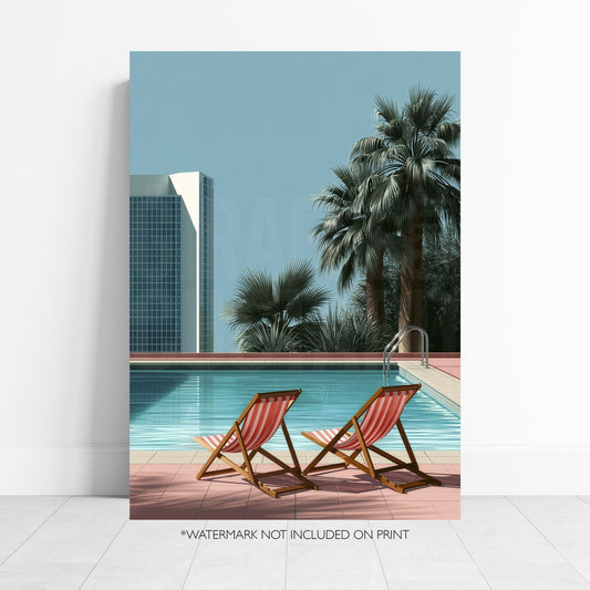 Retro Poolside Wall Art Print, Mid Century Pool Poster, Palm Tree Art, Summer Holiday Decor, Swimming Pool Print A4 A3 A2 A1 DH03