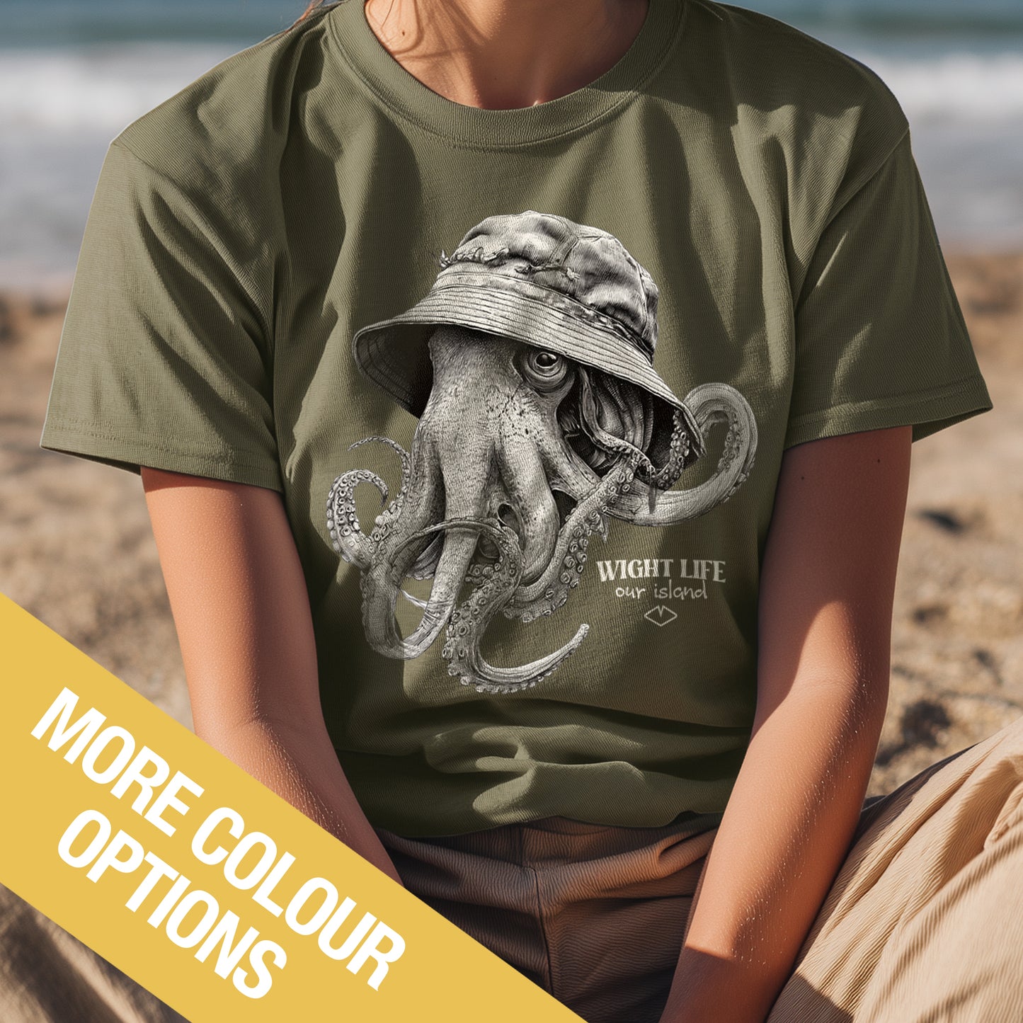 Wight Life T-Shirt - Bucket Hat Octopus FRONT GRAPHIC - Unisex Isle of Wight Tee