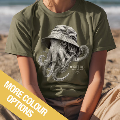 Wight Life T-Shirt - Bucket Hat Octopus FRONT GRAPHIC - Unisex Isle of Wight Tee