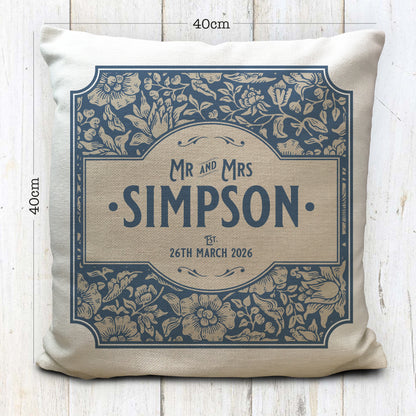 Personalised Wedding Cushion Cover William Morris Style Floral Blue