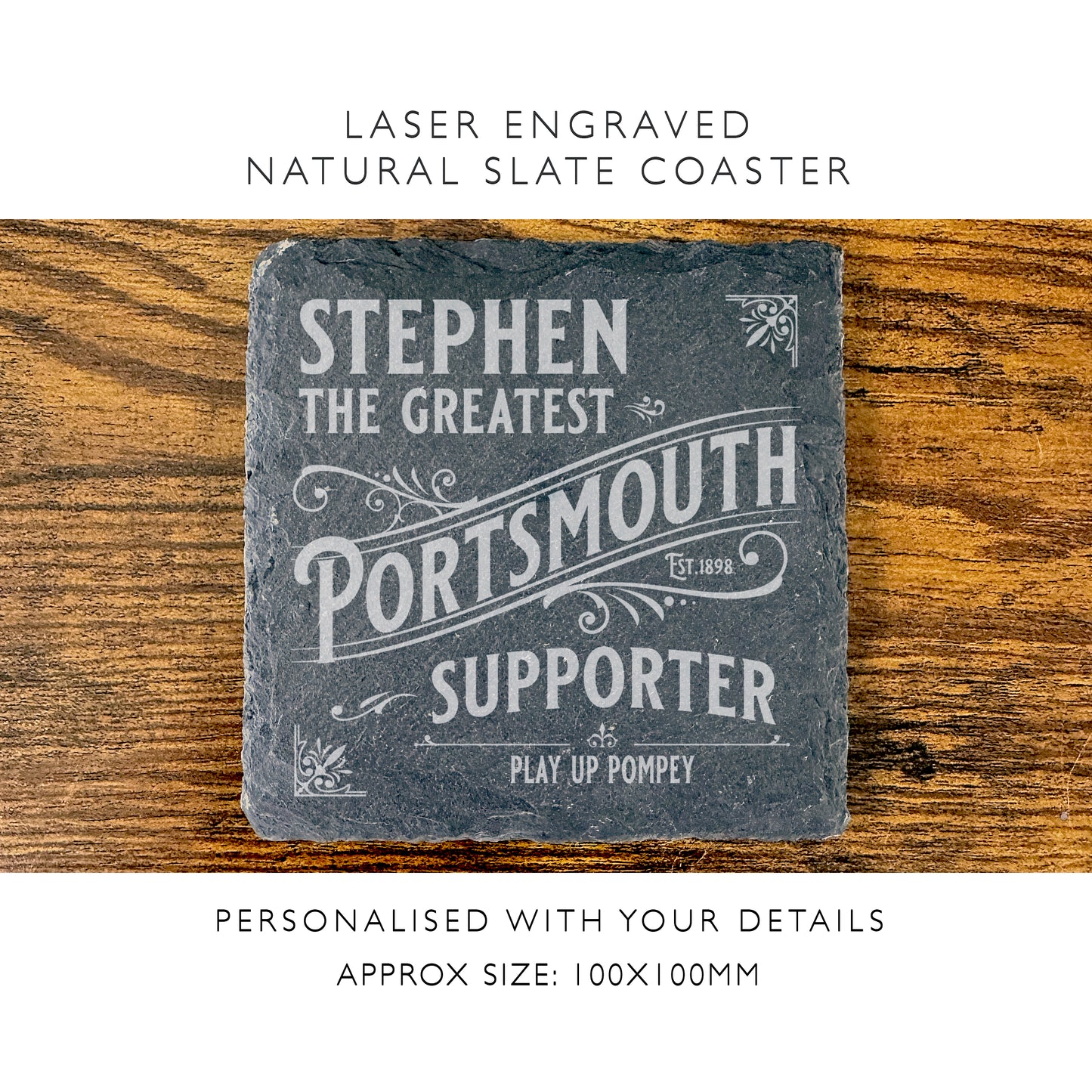 Personalised Portsmouth Team Engraved Slate Coaster Home Decor Gift FC10