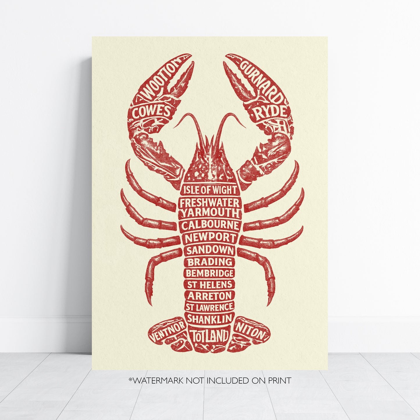 Isle of Wight Lobster Typography Print – Coastal Wall Art Poster