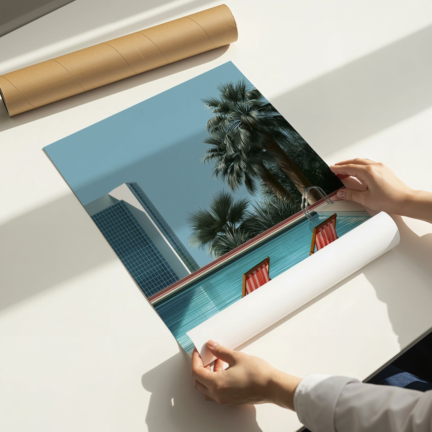 Retro Poolside Wall Art Print, Mid Century Pool Poster, Palm Tree Art, Summer Holiday Decor, Swimming Pool Print A4 A3 A2 A1 DH03