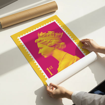 Queen Stamp Pop Art Print – Colourful Modern Wall Art Poster