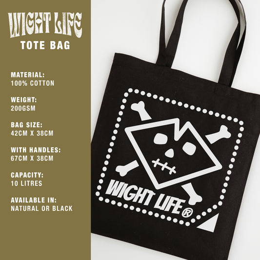 Wight Life Tote Bag - Black or Natural Isle of Wight Shopping Bag - Skull Crossbones