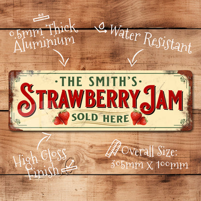 Personalised Strawberry Jam Kitchen Sign Plaque Vintage Retro Shabby - 100x305mm