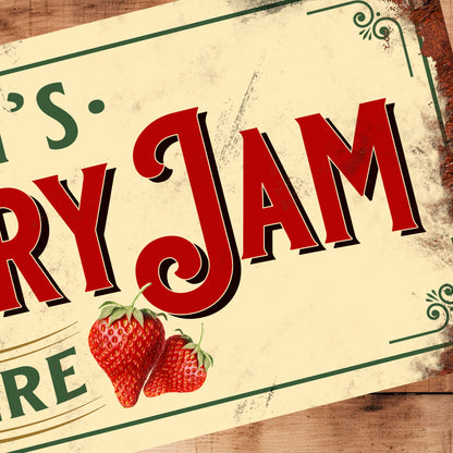 Personalised Strawberry Jam Kitchen Sign Plaque Vintage Retro Shabby - 100x305mm