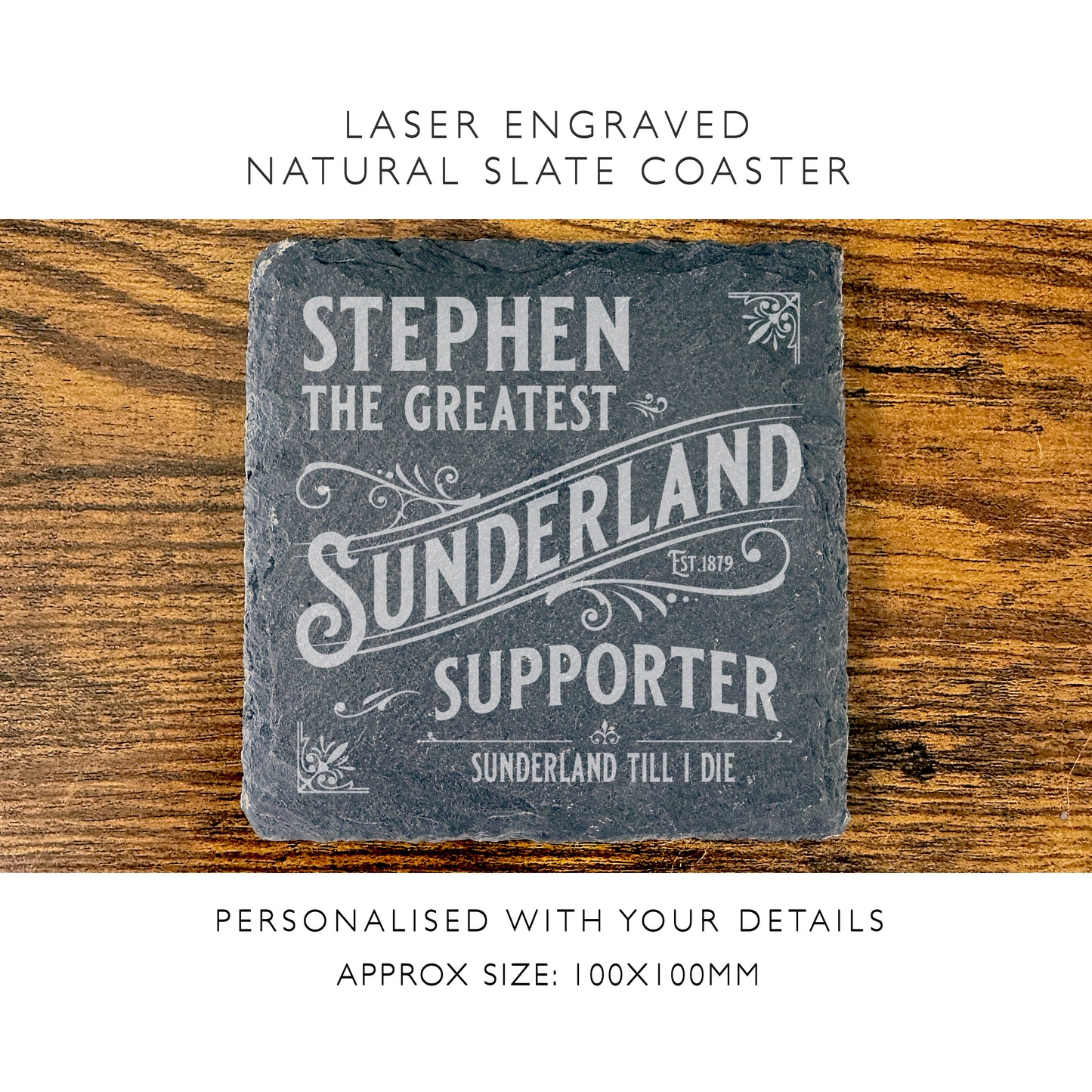 Personalised Sunderland Team Engraved Slate Coaster Home Decor Gift FC12