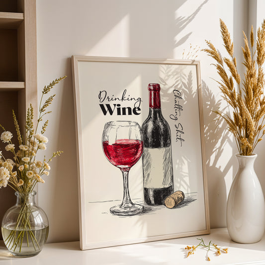 Funny Wine Quote Print Kitchen Wall Art Drinking Wine Talking Shit Poster Wine Lover Gift Rustic Bar Decor