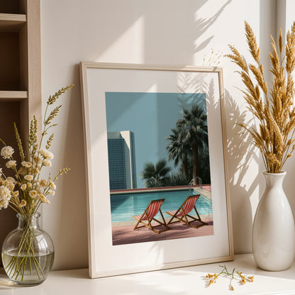 Retro Poolside Wall Art Print, Mid Century Pool Poster, Palm Tree Art, Summer Holiday Decor, Swimming Pool Print A4 A3 A2 A1 DH03
