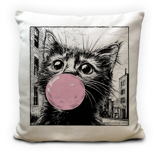 Bubblegum Cat Cushion Cover, Cat Lover Pillow Cover, Funny Home Decor 40cm