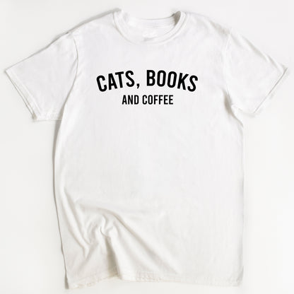 Cats, Books and Coffee Cat T-Shirt - Funny Slogan T-Shirt - Cat Lover