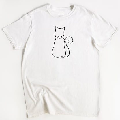 Cat Line Drawing Shape Cat T-Shirt - Funny Slogan T-Shirt - Cat Lover