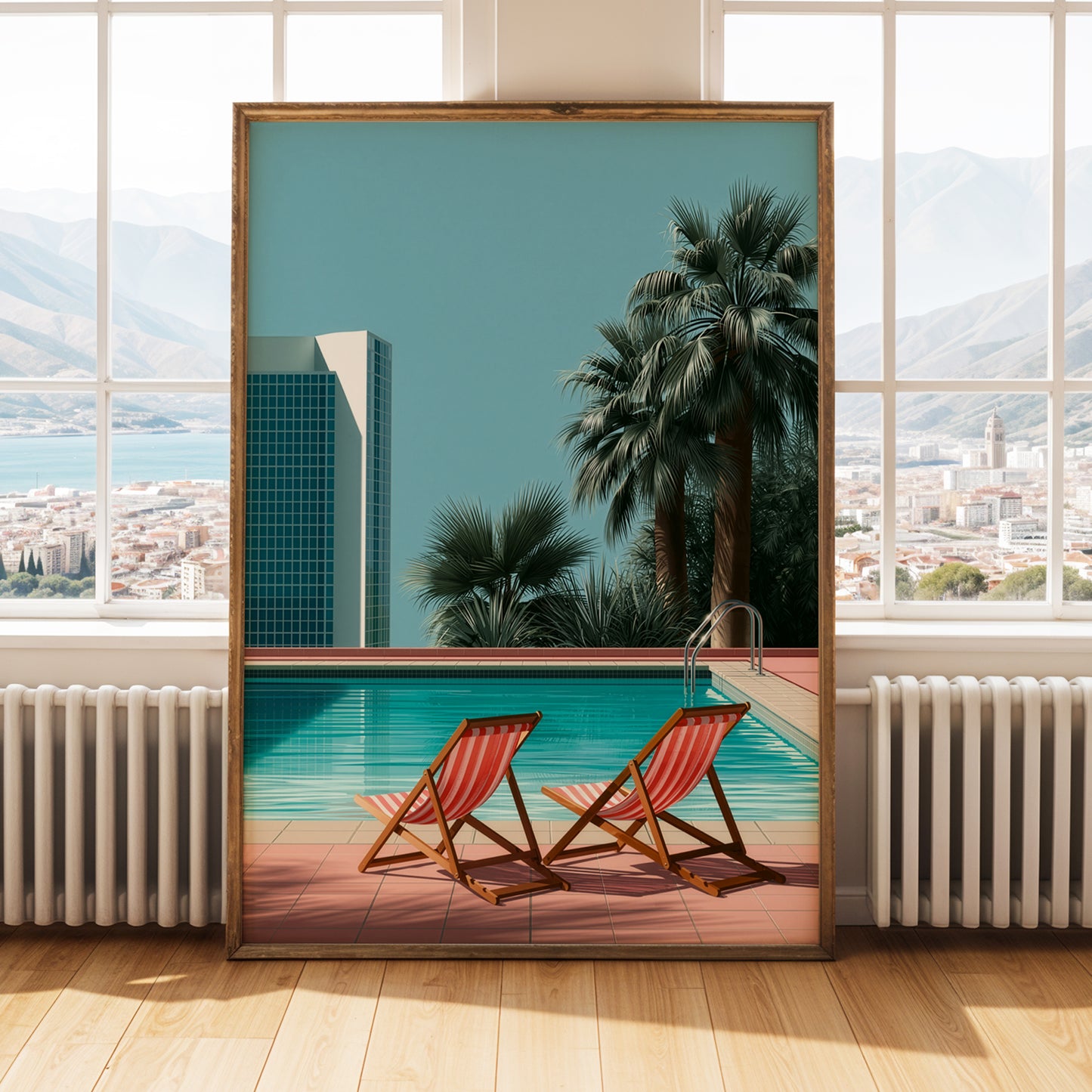 Retro Poolside Wall Art Print, Mid Century Pool Poster, Palm Tree Art, Summer Holiday Decor, Swimming Pool Print A4 A3 A2 A1 DH03