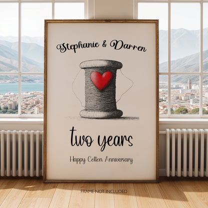 Personalised 2nd Wedding Anniversary Print – Cotton Anniversary Gift