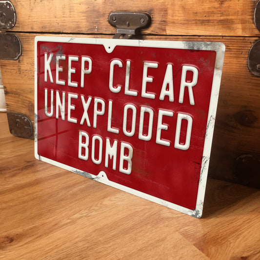 Man Cave Vintage Sign - World War 2 Unexploded Bomb Signage - Red and White Sign