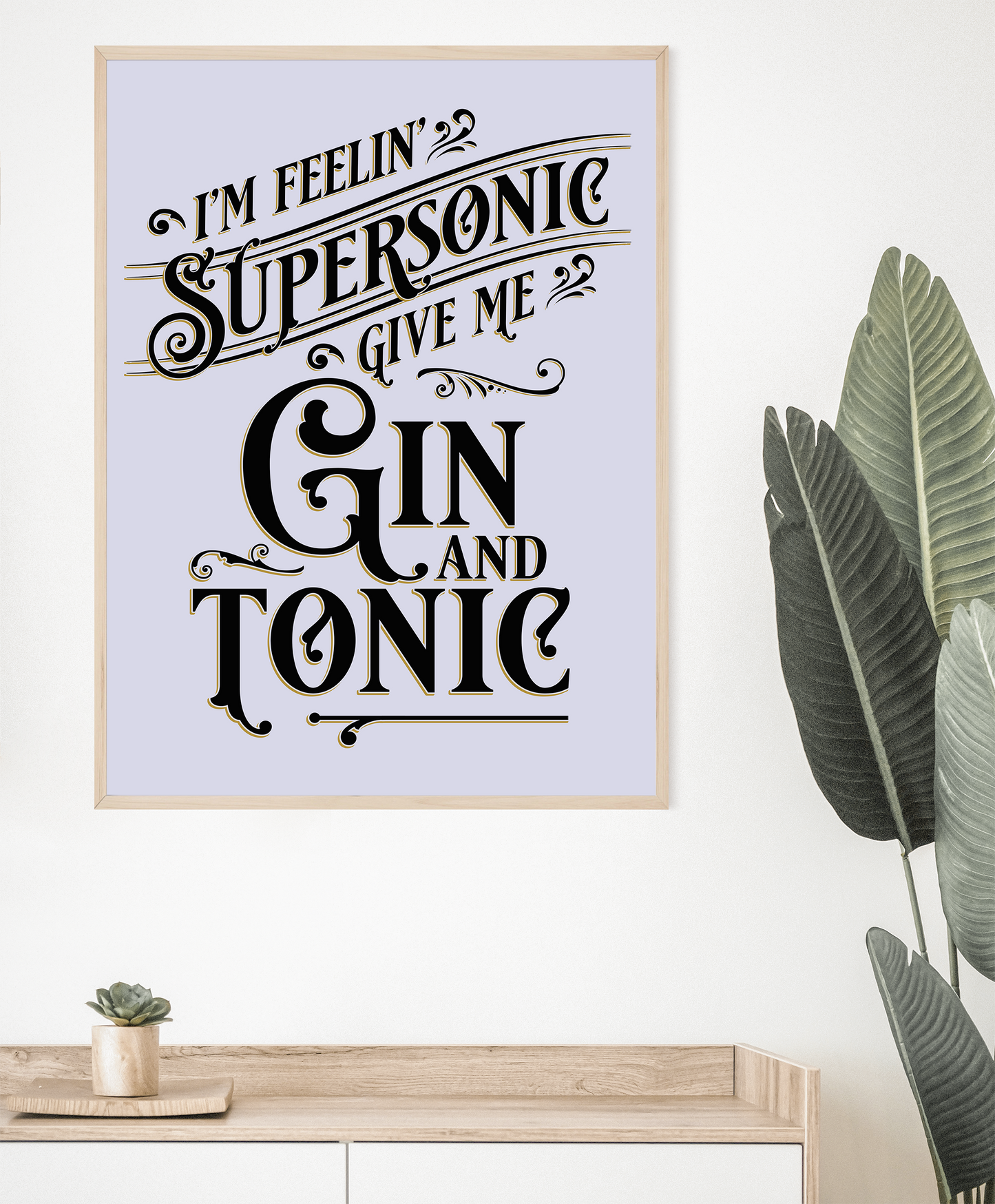 Oasis Supersonic Gin and Tonic Wall Art Poster Print framed on wall